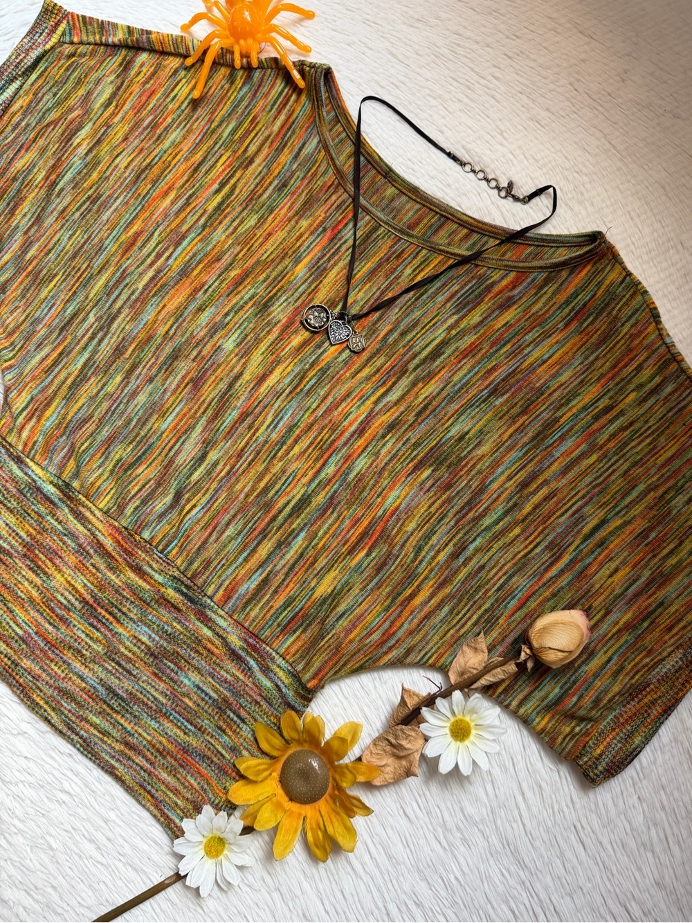 Women’s autumn fall Multicolored batwing Ribbed Knit Crop Top